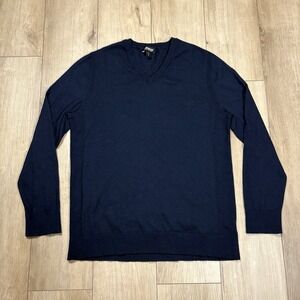 Express Merino Wool Blend V-Neck Sweater Pullover Blue Large L Minimalist